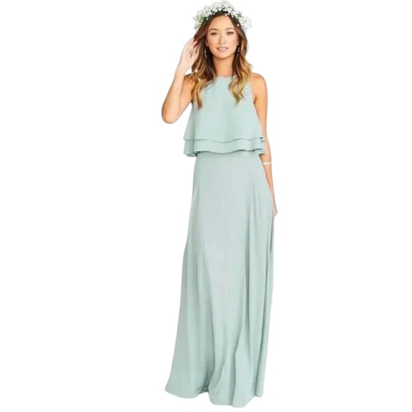 Show Me Your MuMu Dusty Sage Sleeveless Ruffle Top + Layered Skirt SetXS
